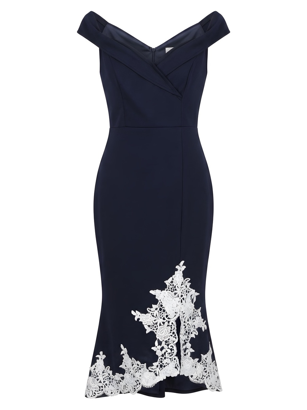AX Paris Navy Midi Dress with White Lace Hem